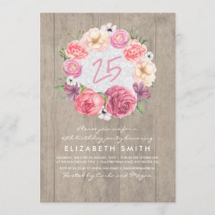 Invitation Aquarelle Floral Bois rustique fête d'anniversaire