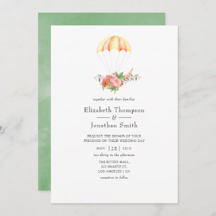 Invitation Aquarelle Floral Bouquet Parachute Mariage