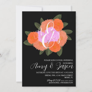 Invitation Aquarelle Floral Bouquet rose Mariage noir