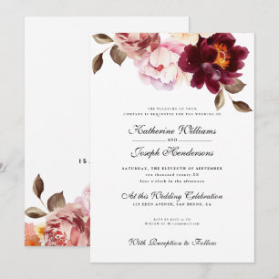 Invitation Aquarelle Floral Bourgogne Bouquet Romance Mariage