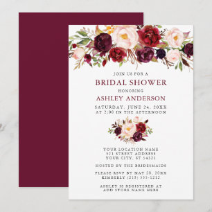 Invitation Aquarelle Floral Bourgogne Fête des mariées