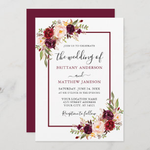 Invitation Aquarelle Floral Bourgogne Mariage