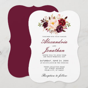 Invitation Aquarelle Floral Bourgogne Mariage BR