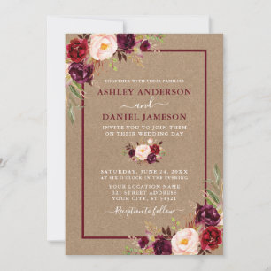 Invitation Aquarelle Floral Bourgogne Mariage Kraft