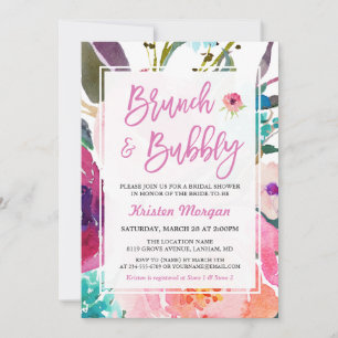 Invitation Aquarelle Floral Brunch et Fête des mariées Bubbly