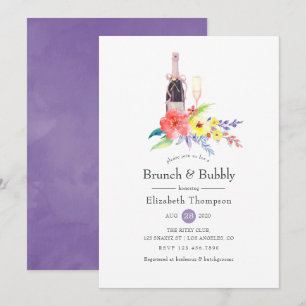 Invitation Aquarelle Floral Brunch et Fête des mariées Bubbly