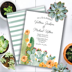 Invitation Aquarelle Floral Cactus Mariage