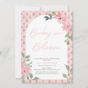 Invitation Aquarelle Floral Carrelage rose bébé en fleurs Dou