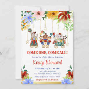 Invitation Aquarelle Floral Circus Animaux Baby shower