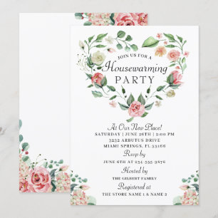 Invitation Aquarelle Floral Coeur Wreath Houseécher Party