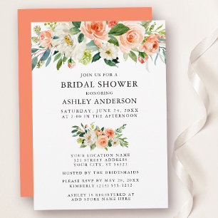 Invitation Aquarelle Floral Coral Fête des mariées Élégante