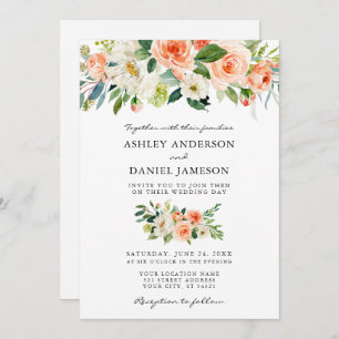 Invitation Aquarelle Floral Coral Vert Mariage photo