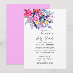 Invitation Aquarelle Floral Drive Par la mariée ou le Baby sh
