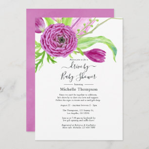 Invitation Aquarelle Floral Drive Par la mariée ou le Baby sh