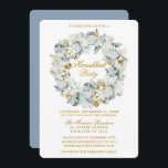 Invitation Aquarelle Floral Dusty Blue Hanoukka Party Gold<br><div class="desc">Elégante Aquarelle Hiver Floral Wreath Hanoukka Party Invitation. Comprend de belles fleurs d'anémones blanches,  le feuillage botanique et les cônes de pin. Script Gold. Bleu Dusty Back.</div>