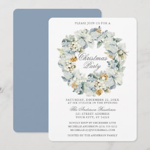 Invitation Aquarelle Floral Dusty Blue Noël Party