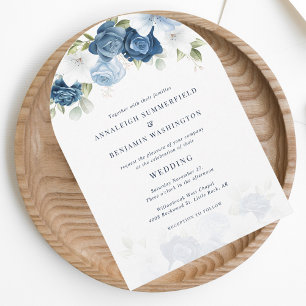 Invitation Aquarelle Floral Dusty Mariage bleu