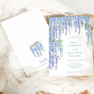 Invitation Aquarelle Floral Dusty Mariage bleu