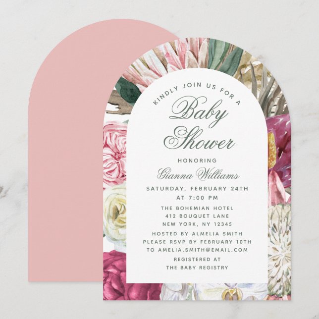Invitation Aquarelle Floral Élégant Baby shower (Devant / Derrière)