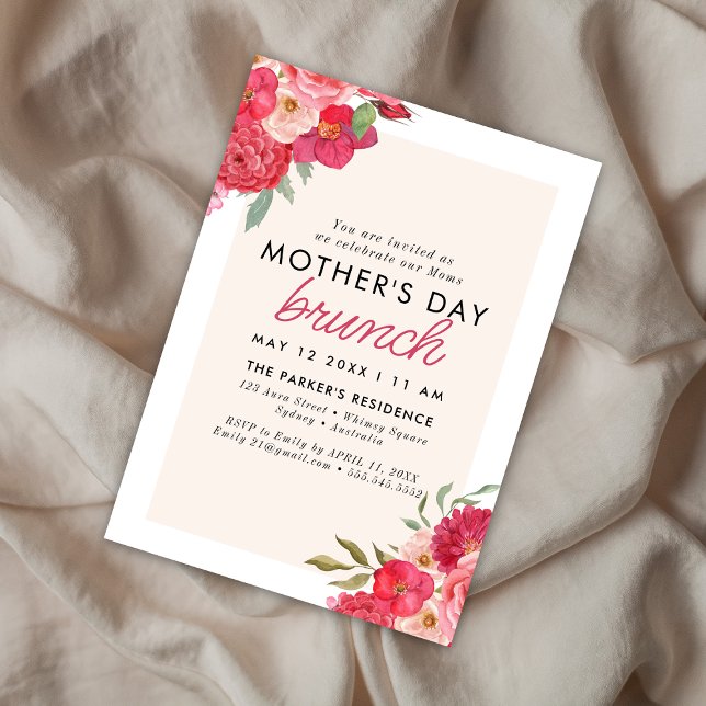 Invitation Aquarelle Floral Élégant brunch de la mère (Créateur téléchargé)