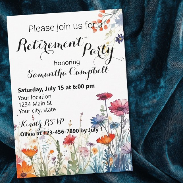 Invitation Aquarelle Floral Élégant Parti de retraite (Créateur téléchargé)