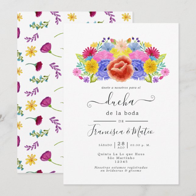Invitation Aquarelle Floral espagnol Fiesta Wedding shower en (Devant / Derrière)