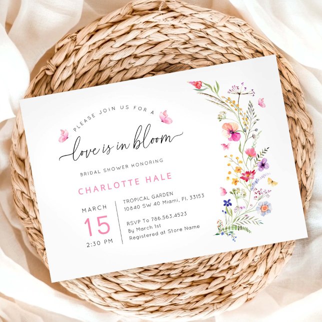 Invitation Aquarelle Floral Fête des mariées rose (Créateur téléchargé)