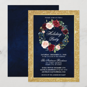 Invitation Aquarelle Floral Fête Gold Parties scintillant