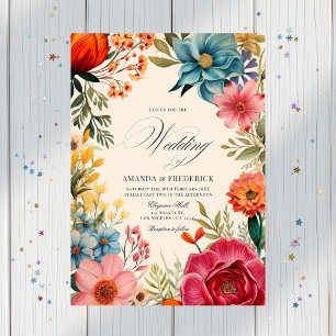 Invitation Aquarelle Floral Fiesta Mariage avec code QR