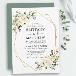 Invitation Aquarelle Floral Geo Cadre Sage Vert Mariage