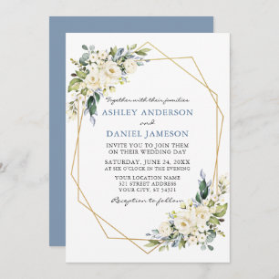 Invitation Aquarelle Floral Geo Frame Dusty Blue Mariage
