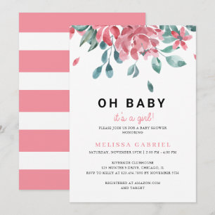 Invitation Aquarelle Floral Girl Baby shower
