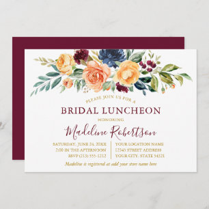 Invitation Aquarelle Floral Gold Bride Luncheon Bourgogne