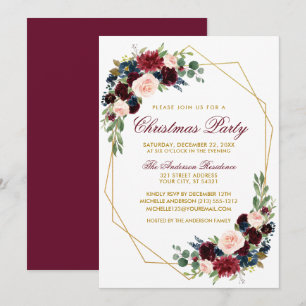 Invitation Aquarelle Floral Gold Christmas Party