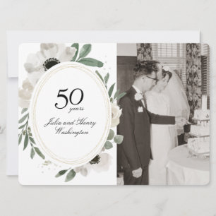 Invitation Aquarelle Floral Gold Photo 50e anniversaire