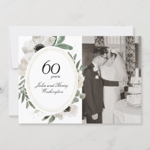 Invitation Aquarelle Floral Gold Photo 60e anniversaire