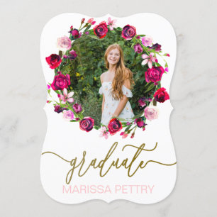 Invitation Aquarelle Floral Grad Faire-part, graduation