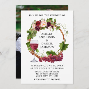 Invitation Aquarelle Floral Graphe Vins Wreath Photo Mariage