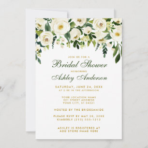 Invitation Aquarelle Floral Green Fête des mariées or Invitat
