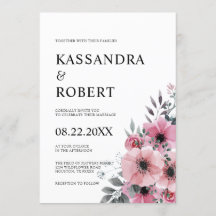 Aquarelle Floral gris rose Mariage d'anémone