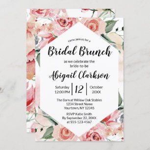Invitation Aquarelle Floral Hexagon Bridal Brunch Douche