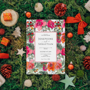 Invitation Aquarelle Floral Holly Berries Mariage de Noël