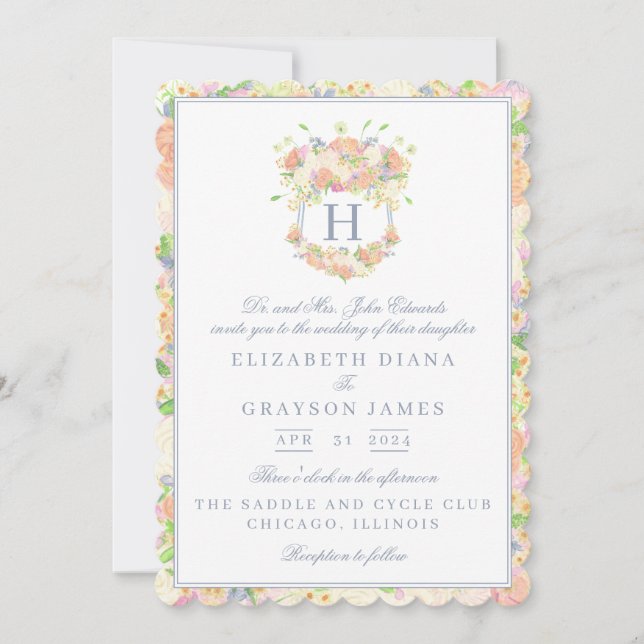 Invitation Aquarelle Floral Jardin Mariage Crest (Devant)