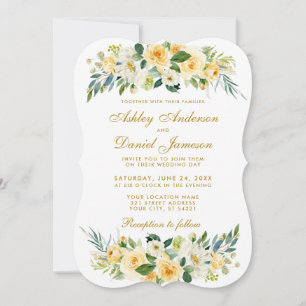 Invitation Aquarelle Floral Jaune Or Blanc Mariage