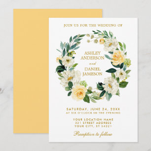 Invitation Aquarelle Floral Jaune Or Vert Mariage de couronne