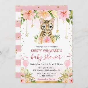 Invitation Aquarelle Floral Jungle Baby shower de tigre