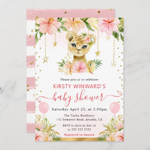 Invitation Aquarelle Floral Jungle Lion Baby shower Cub