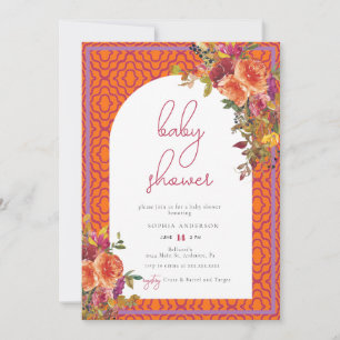 Invitation Aquarelle Floral Magenta Fuchsia Baby shower