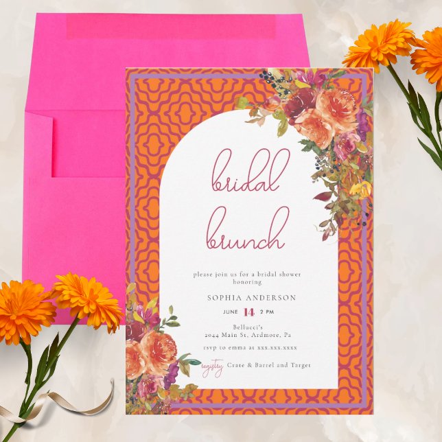 Invitation Aquarelle Floral Magenta Fuchsia Bridal Brunch (Créateur téléchargé)