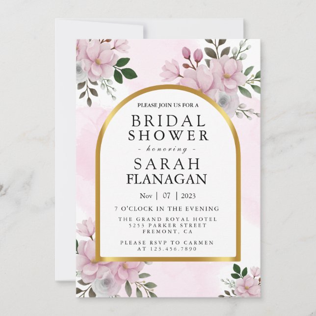 Invitation Aquarelle Floral Magnolia Arch Douche nuptiale (Devant)